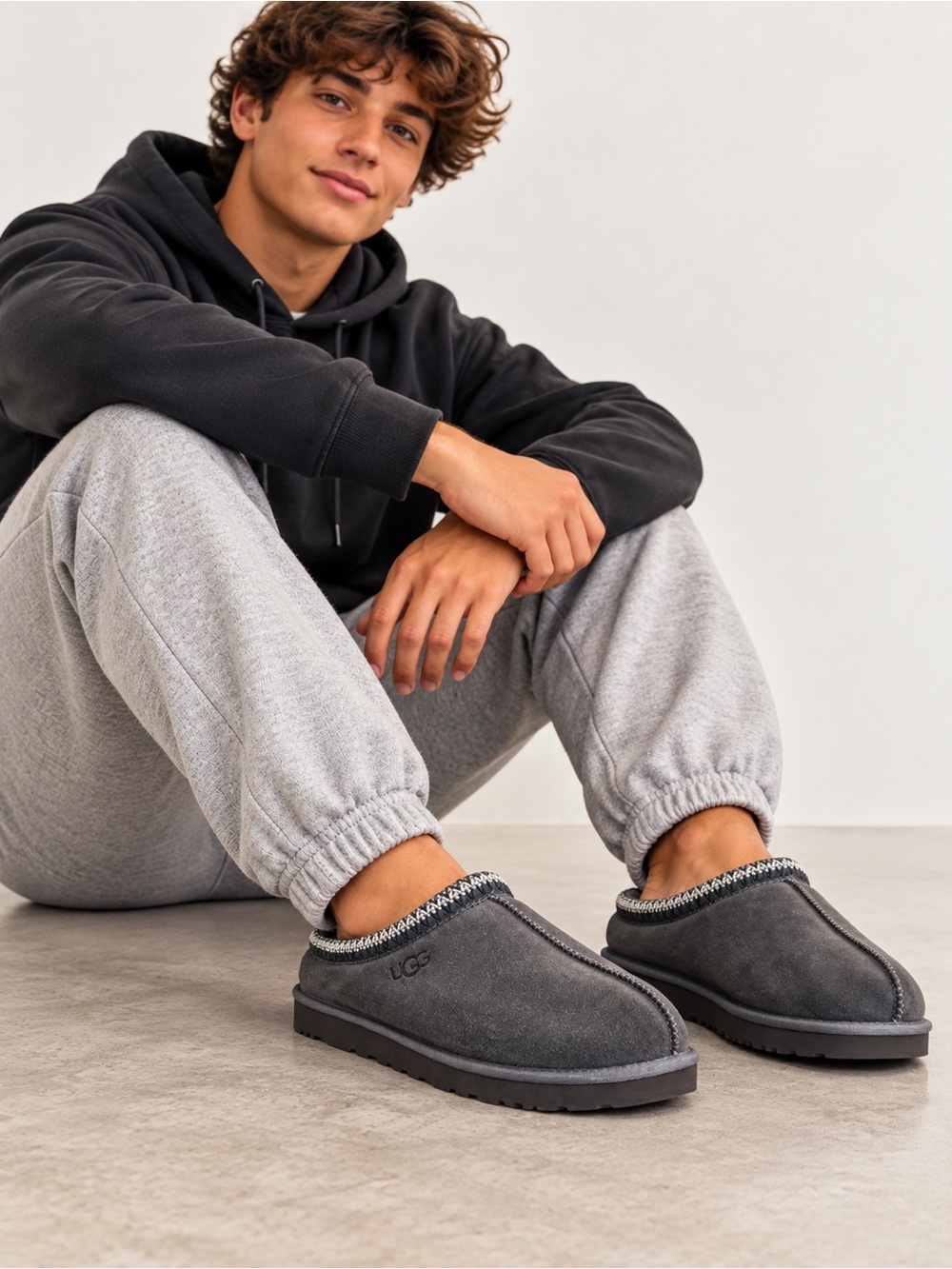 🍁UGG Tasman II Dark Grey Suede Slippers Men Size 12